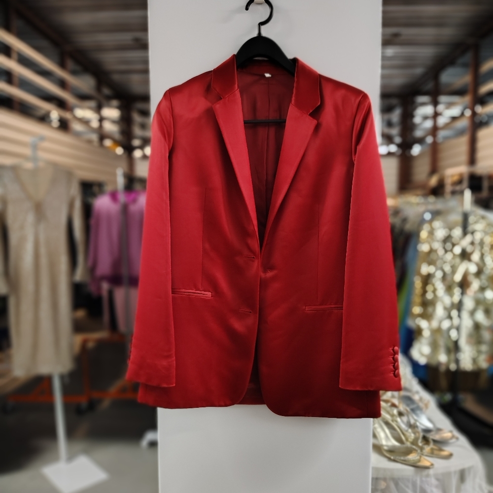 Helmut Lang Ruby Red Satin Two Button Blazer - image 4